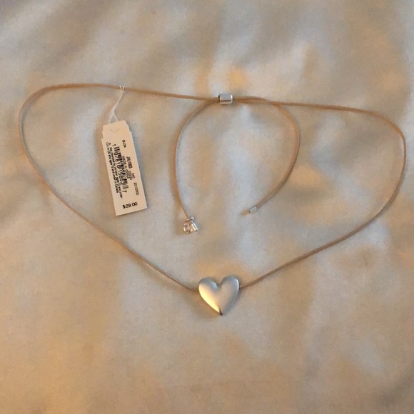 Lucky Brand Silver Tone Puffy Heart Slider Pendant Necklace Cord Detailing NWT - Picture 8 of 11